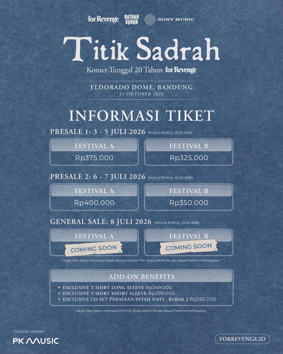 Harga tiket konser tunggal 20 tahun for Revenge di Bandung (instagram.com/antara.suara)