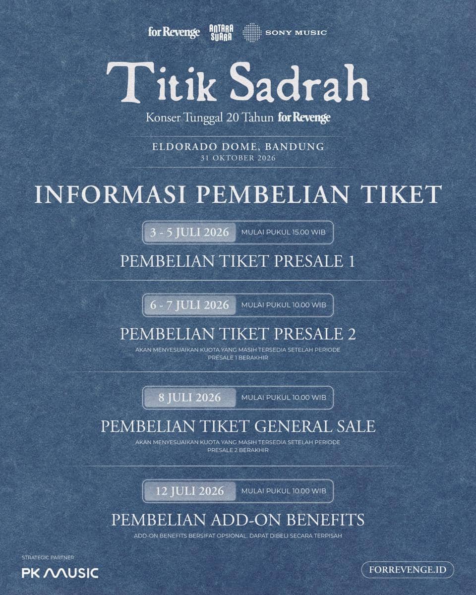 Jadwal beli tiket konser tunggal 20 tahun for Revenge di Bandung (instagram.com/antara.suara)