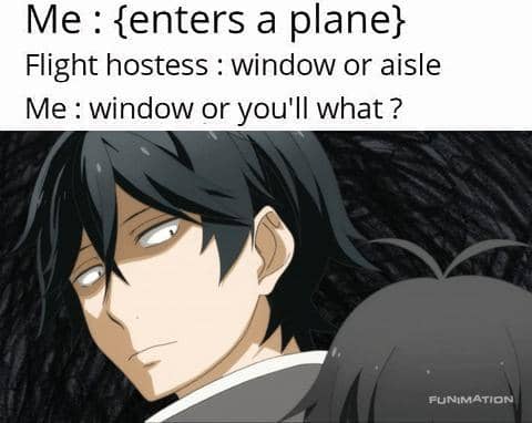 meme anime tentang naik pesawat