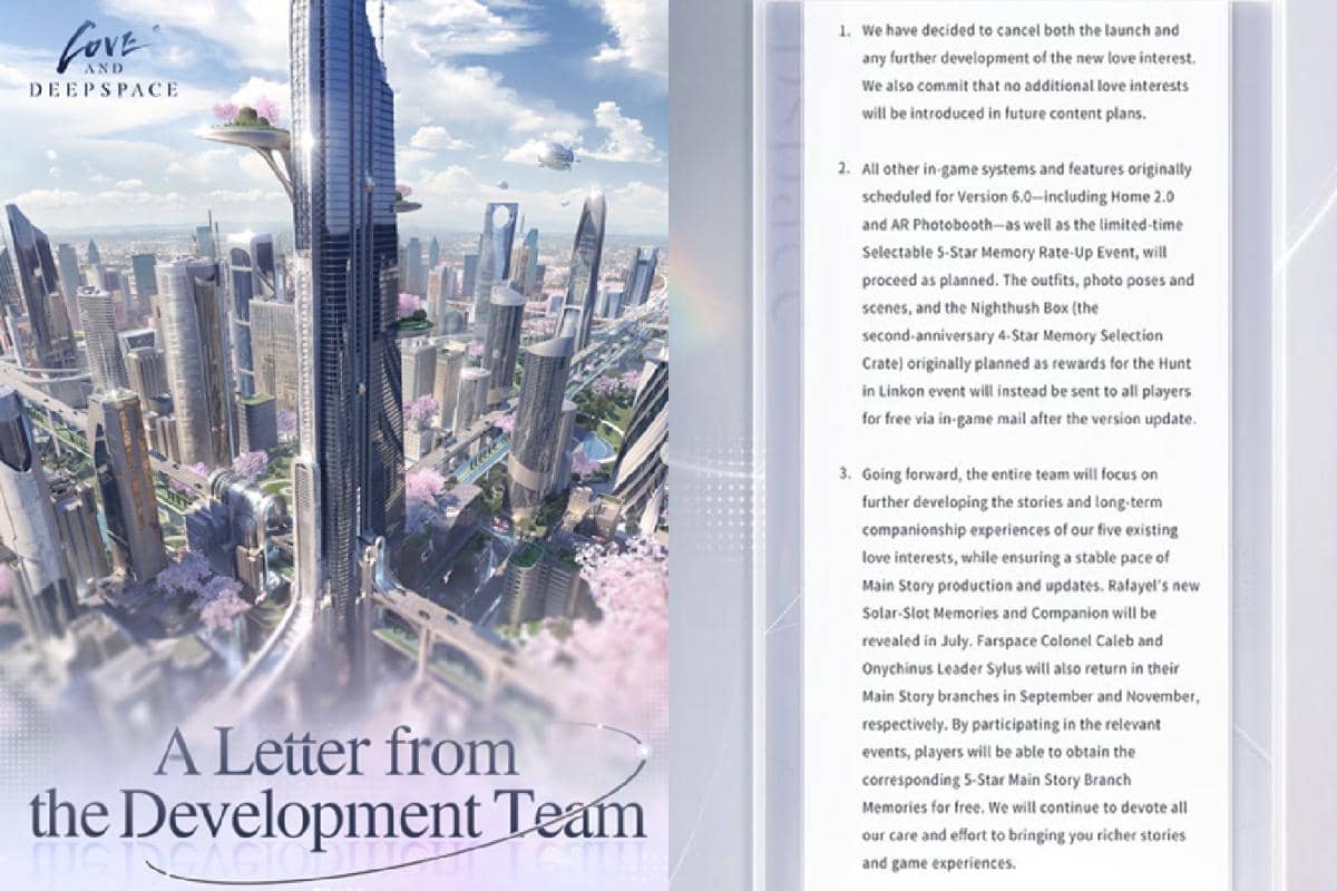 surat tanggapan developer Love and Deepspace