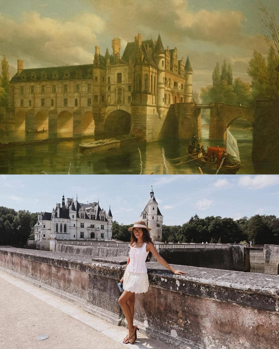 Novia Bachmid berkeliling kastil Château de Chenonceau