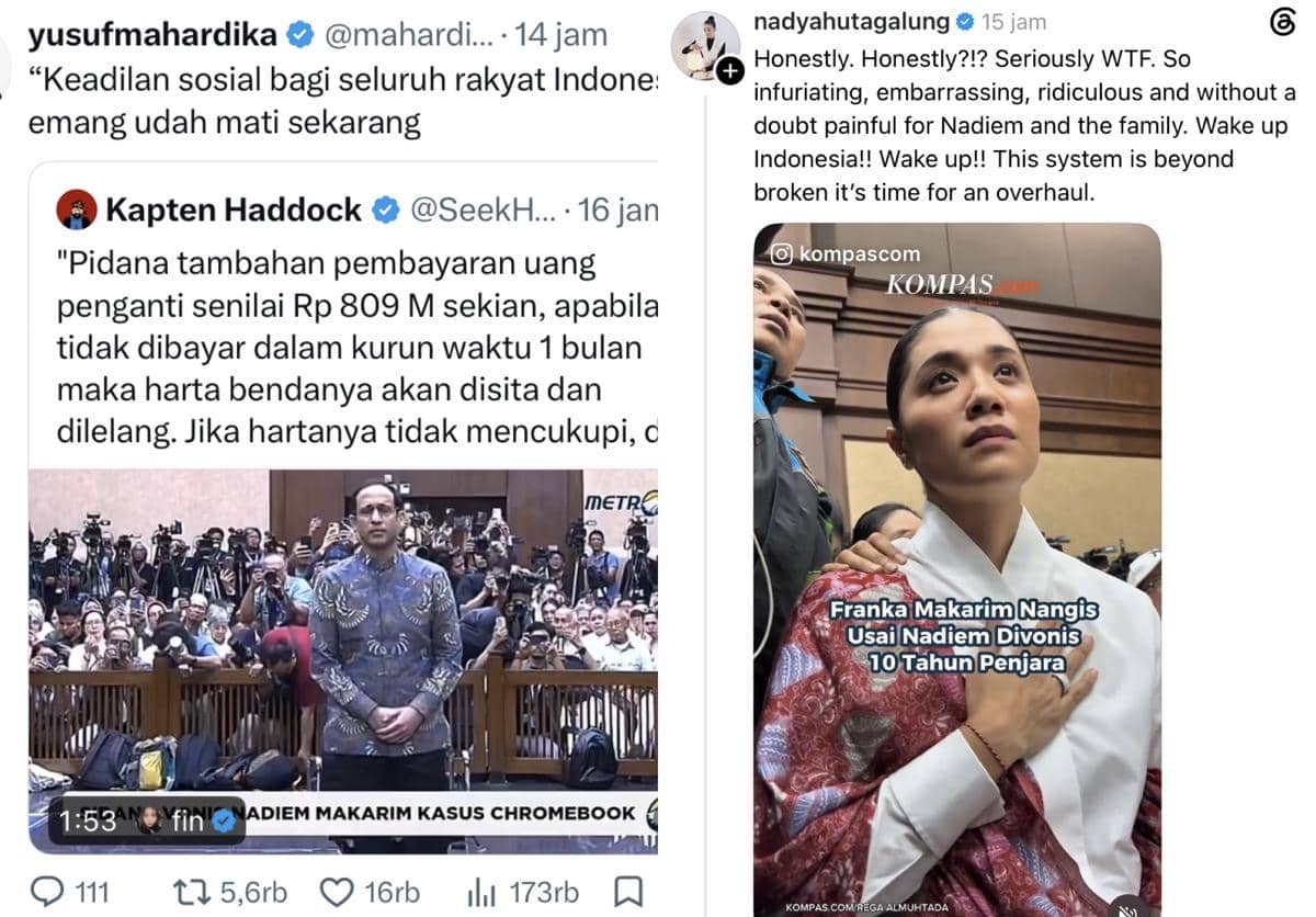 Deretan Artis Indonesia yang Soroti Vonis Terhadap Nadiem Makarim