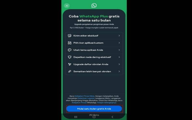 cara coba WhatsApp Plus gratis selama satu bulan