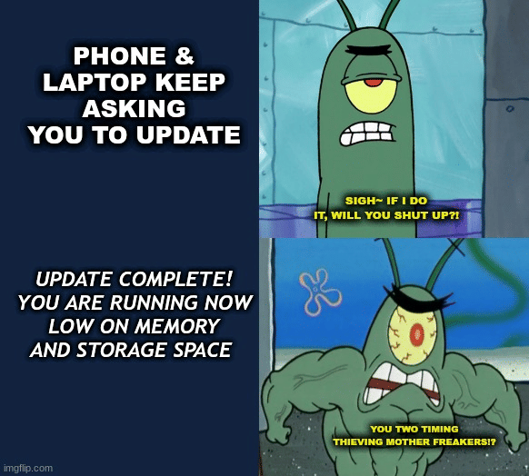 meme SpongeBob tentang laptop