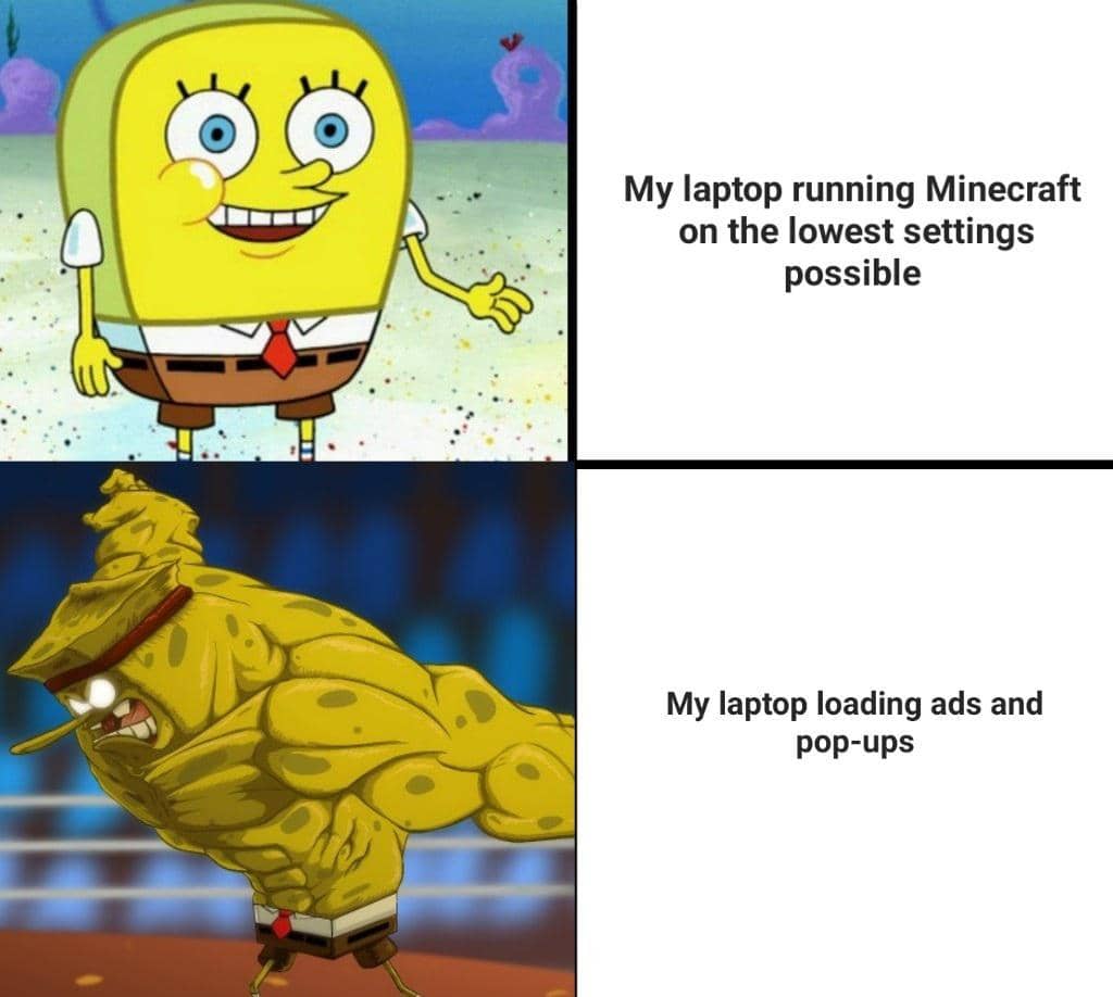 meme SpongeBob tentang laptop
