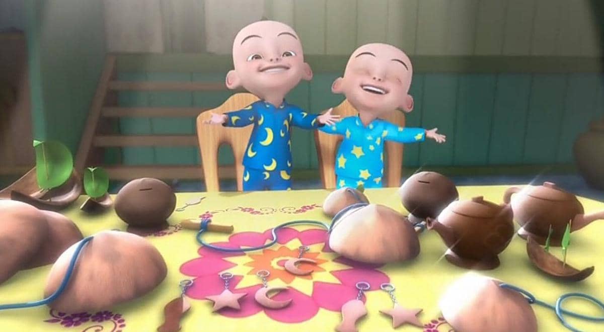 kerajinan tangan berbahan tempurung kelapa dalam animasi Upin & Ipin