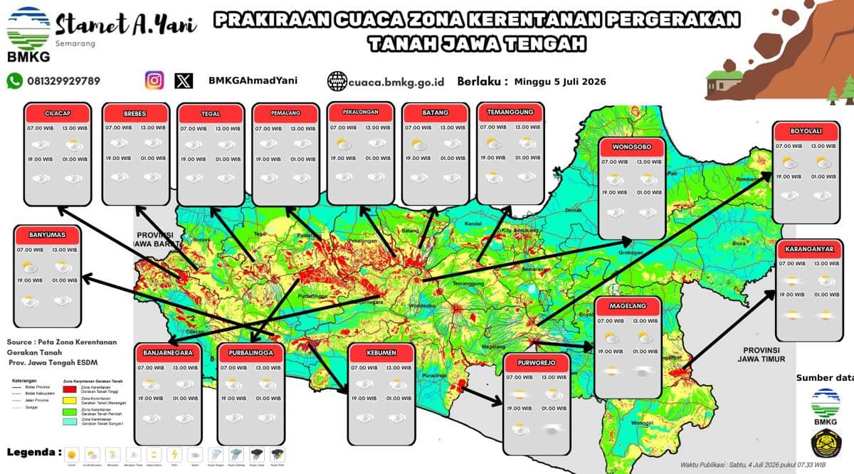 Prakiraan cuaca zona kerentanan pergerakan tanah Jawa Tengah. (BMKG Stamet Ahmad Yani)