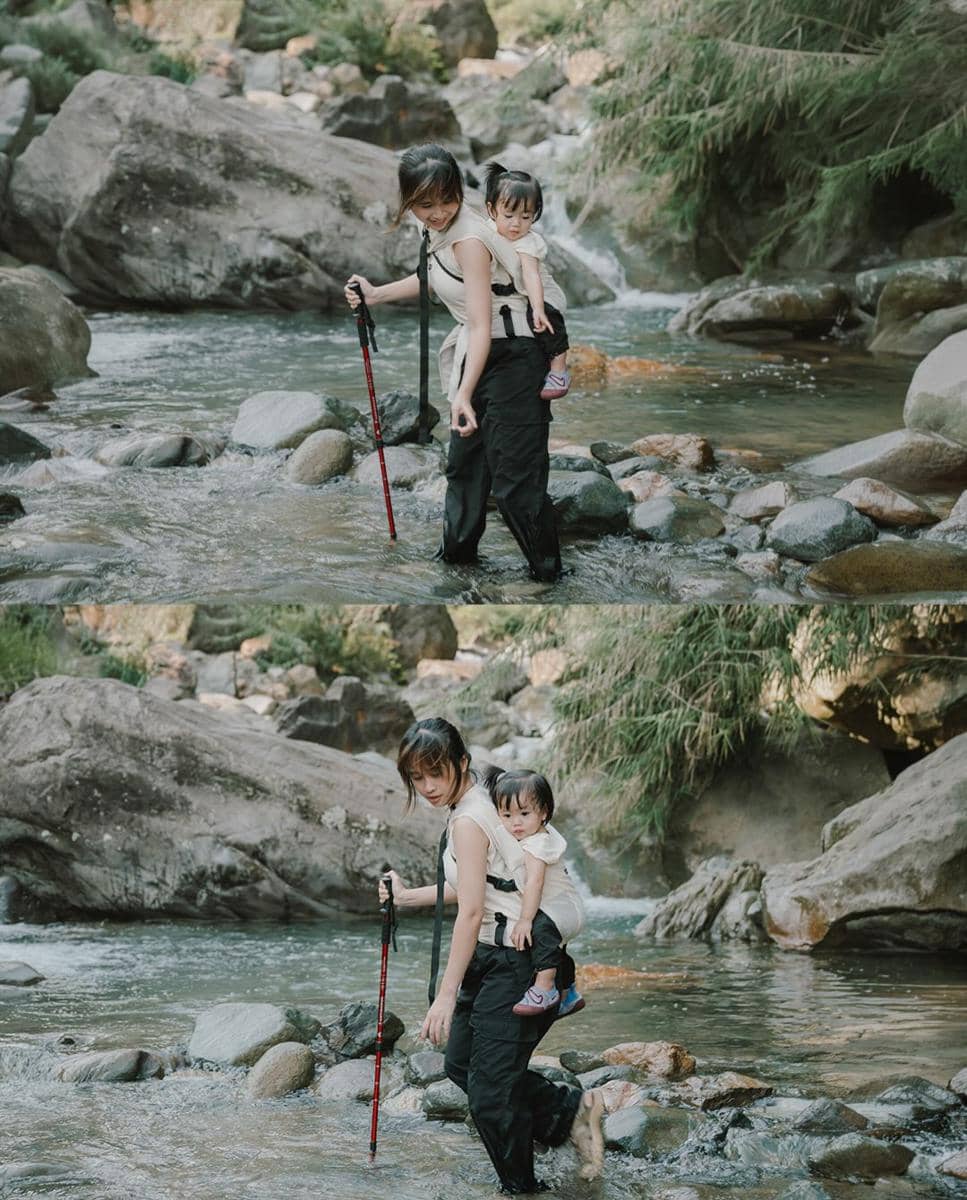 Gritte Agatha ajak anak ke Curug Leuwi Hejo