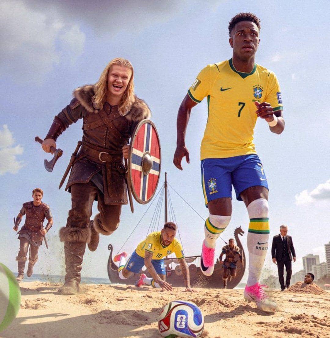 meme Haaland melawan Brasil