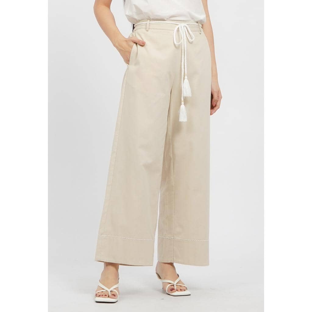 Et Cetera Linen Blend Pants with Tassel Belt KHAKI