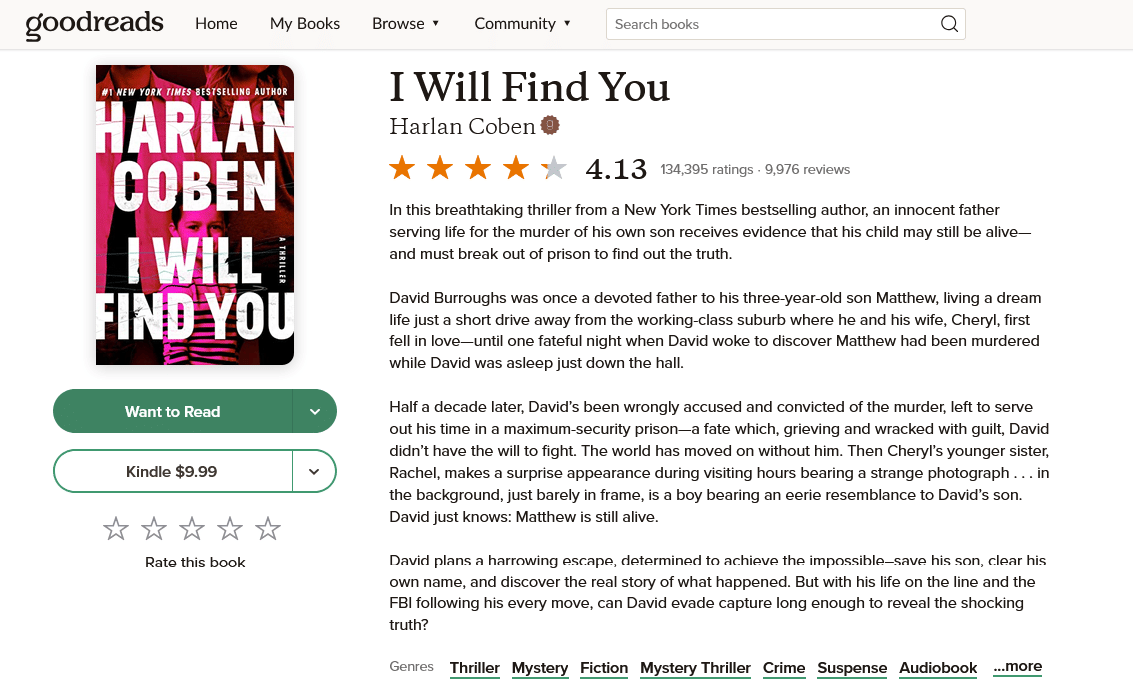 Review novel “I Will Find You” (tangkapan layar Goodreads)