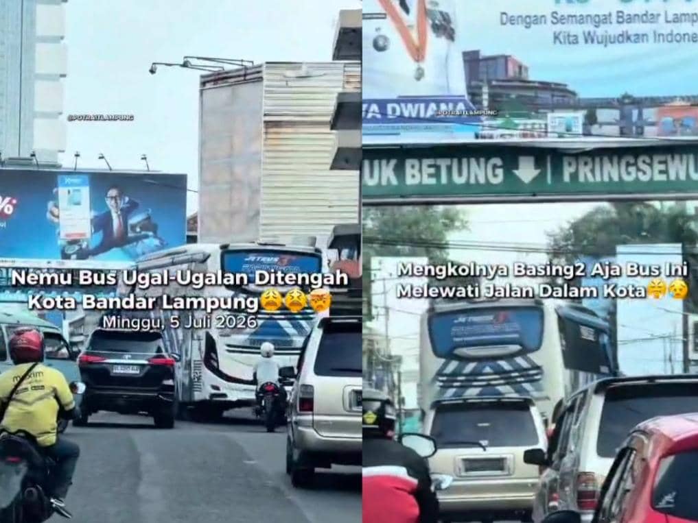 Viral Bus Ugal-ugalan Terobos Macet Bandar Lampung, Sopir Minta Maaf
