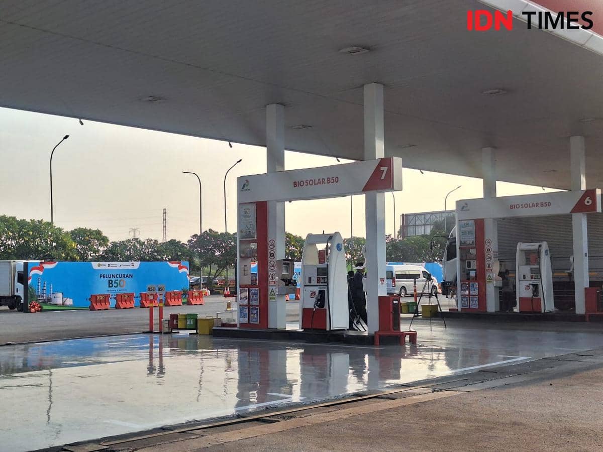 Peluncuran B50 di Rest Area KM 57 Tol Jakarta-Cikampek, Karawang, Jawa Barat, Kamis (9/7/2026).