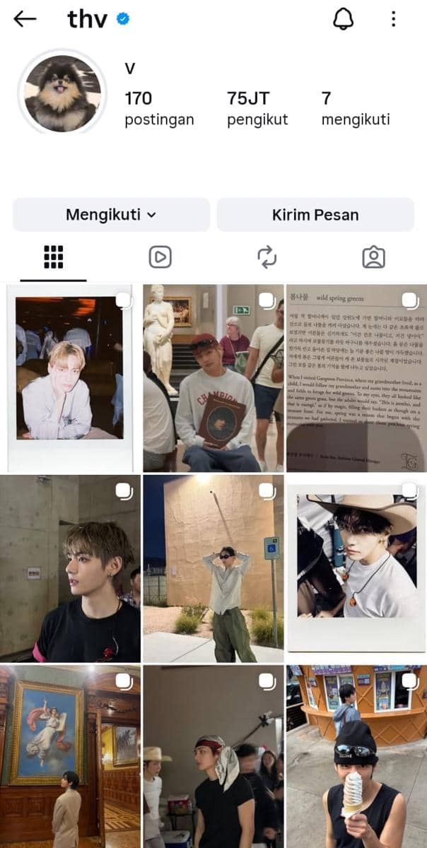 Akun Instagram V BTS mencapai 75 juta pengikut