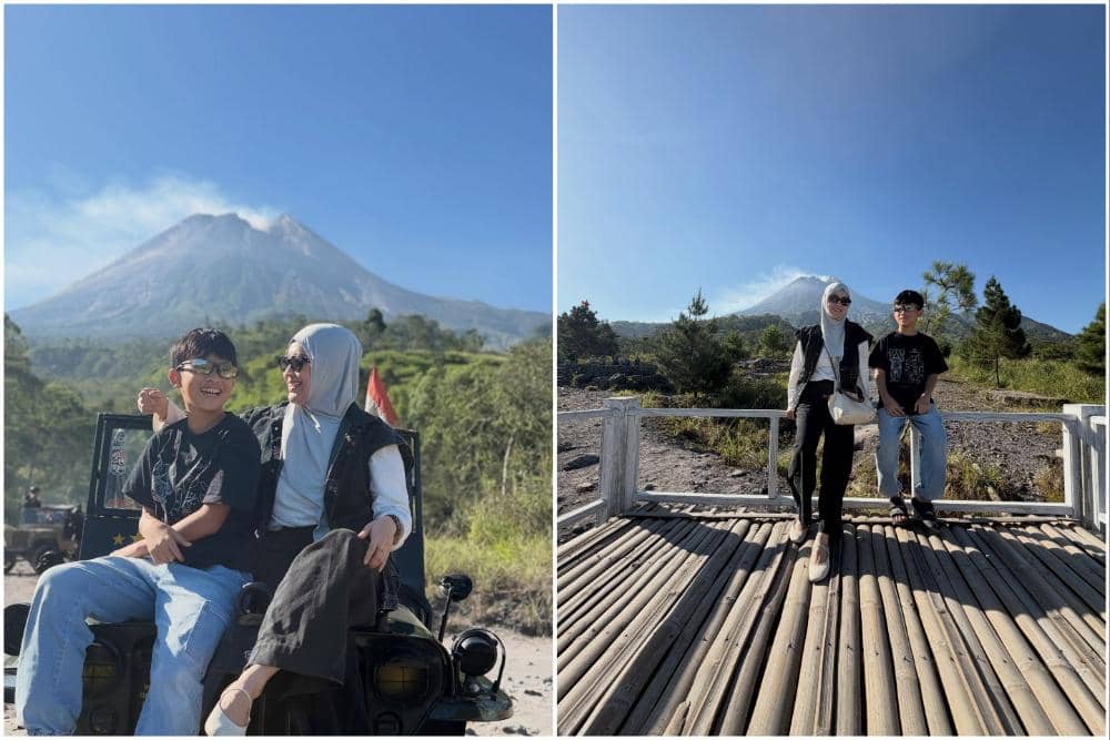 10 Potret Okie Agustina dan Putra Bungsu Liburan di Merapi, Yogyakarta