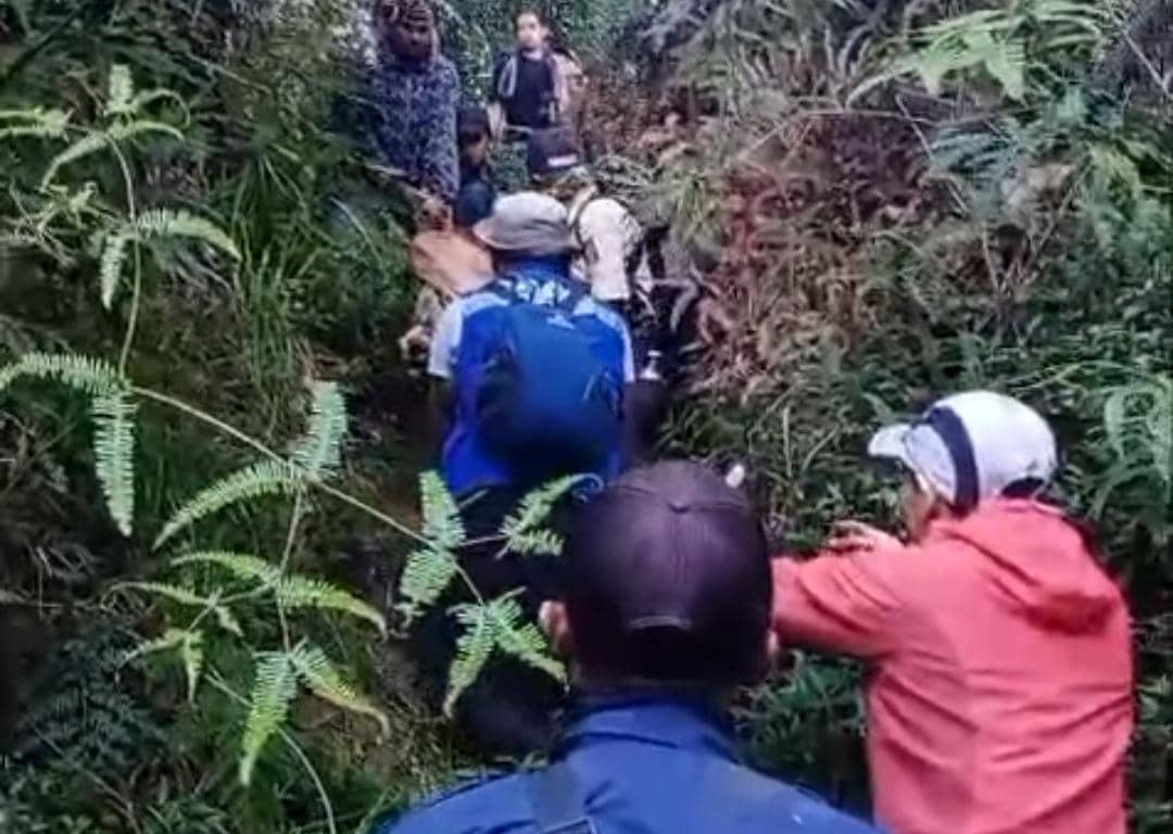 Tim Brigade saat mengevakuasi pendaki yang tersesat di Gunung Dempo.