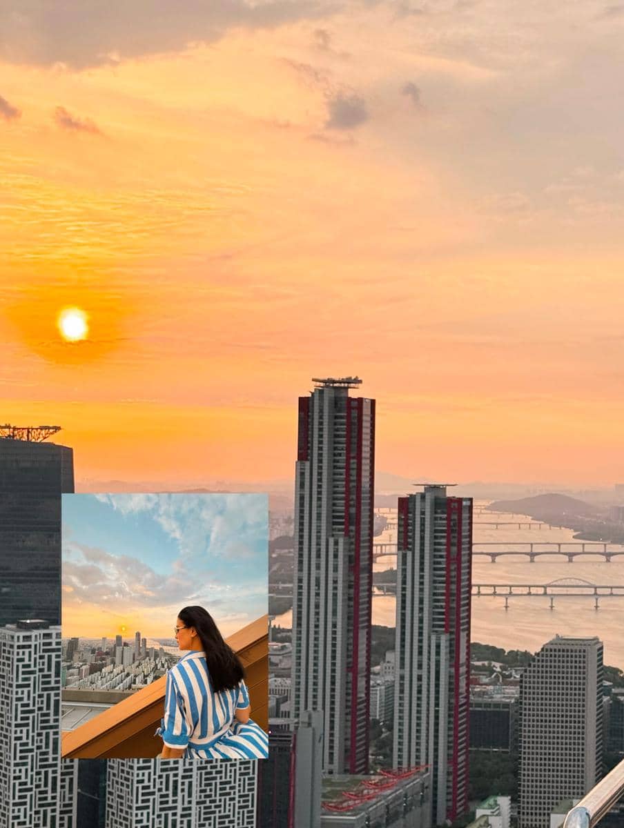 Marcella Zalianty menikmati sunset dari 63 SkyPicnic