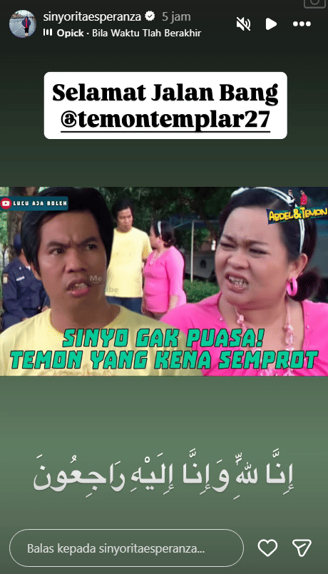 Ungkapan dukacita dari kalangan artis untuk Temon (instagram.com/sinyoritaesperanza)
