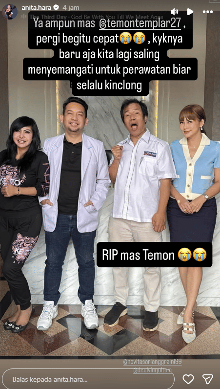 Ungkapan dukacita dari kalangan artis untuk Temon (instagram.com/anita.hara)