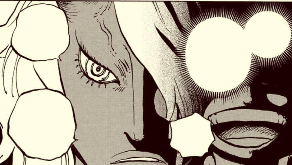 Ilustrasi karakter Nerona Imu dari manga One Piece dengan ekspresi serius dan latar gelap di sekeliling wajahnya.
