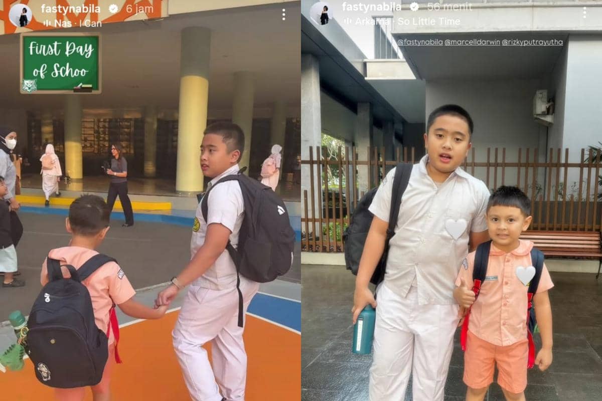 Hari pertama anak Fasty Nabila dan Marcell Darwin masuk sekolah