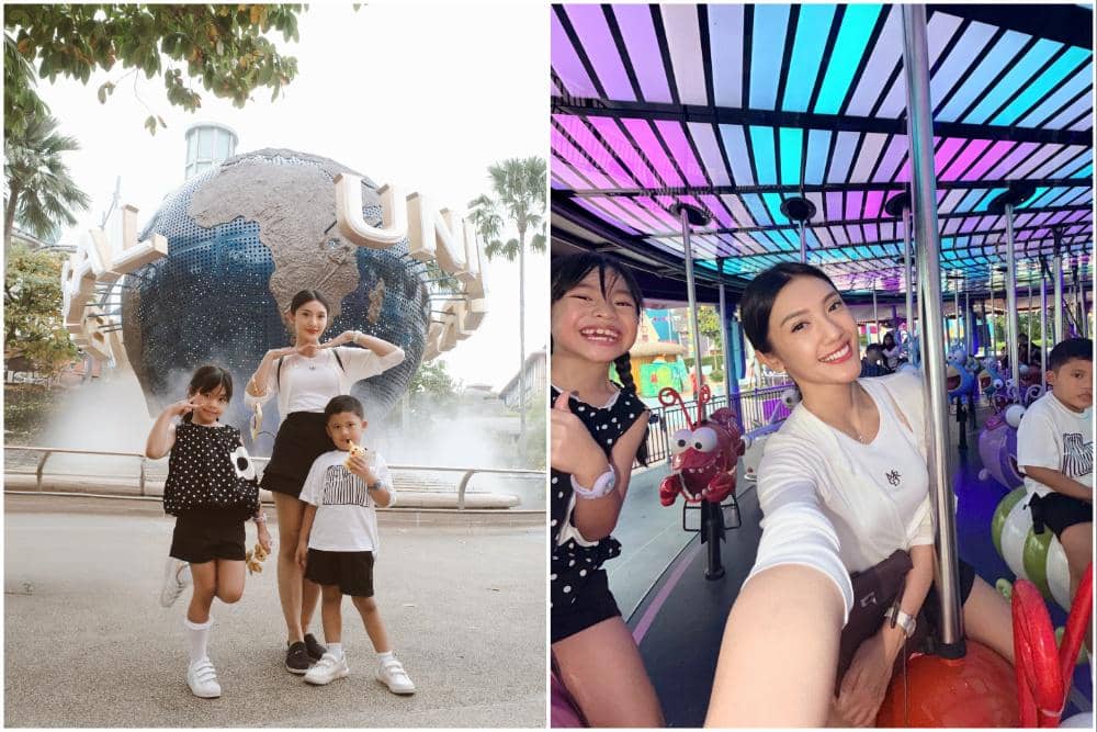 10 Potret Anissa Aziza ajak Anak Main di Universal Studio Singapura