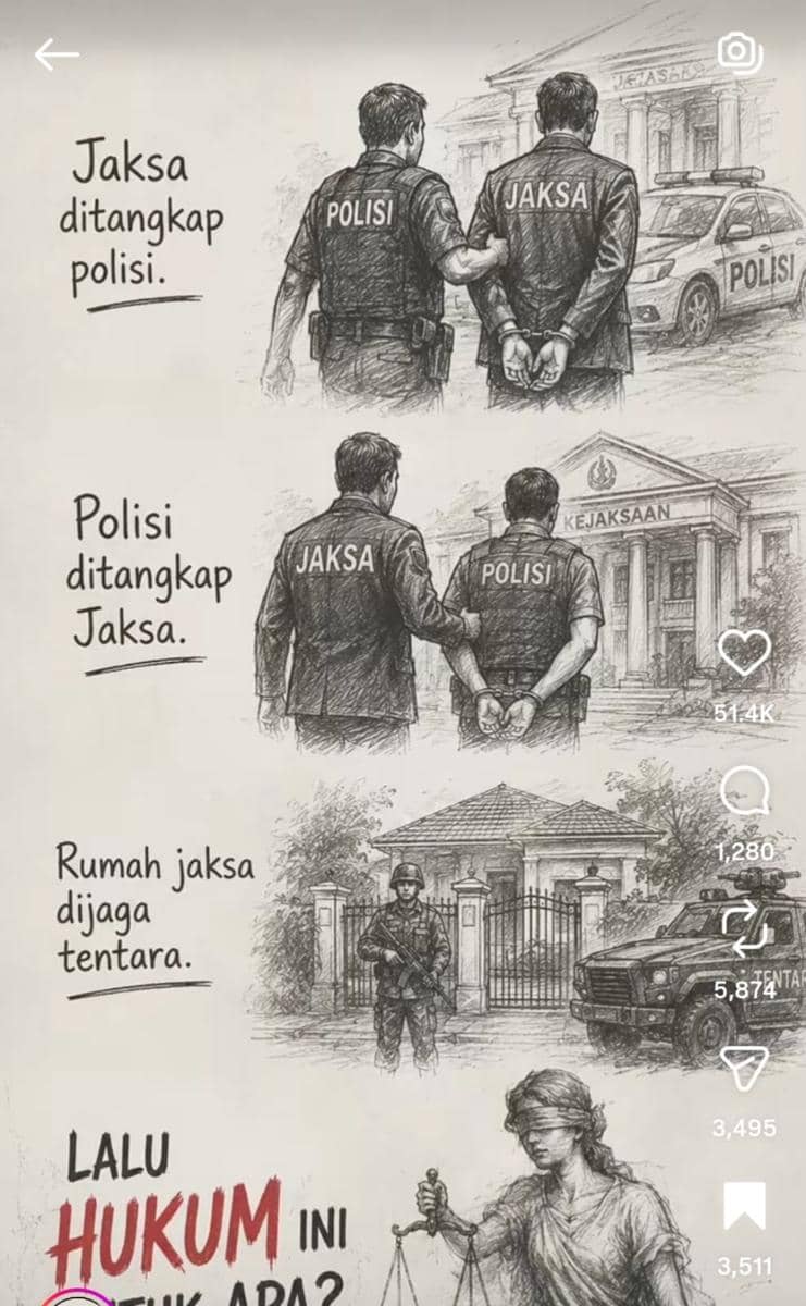 Meme aparat penegak hukum saling tangkap (Instagram/@republiktepung)