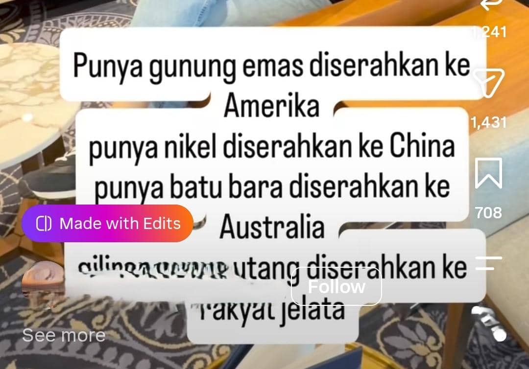 Satir sumber daya alam dijual ke asing.