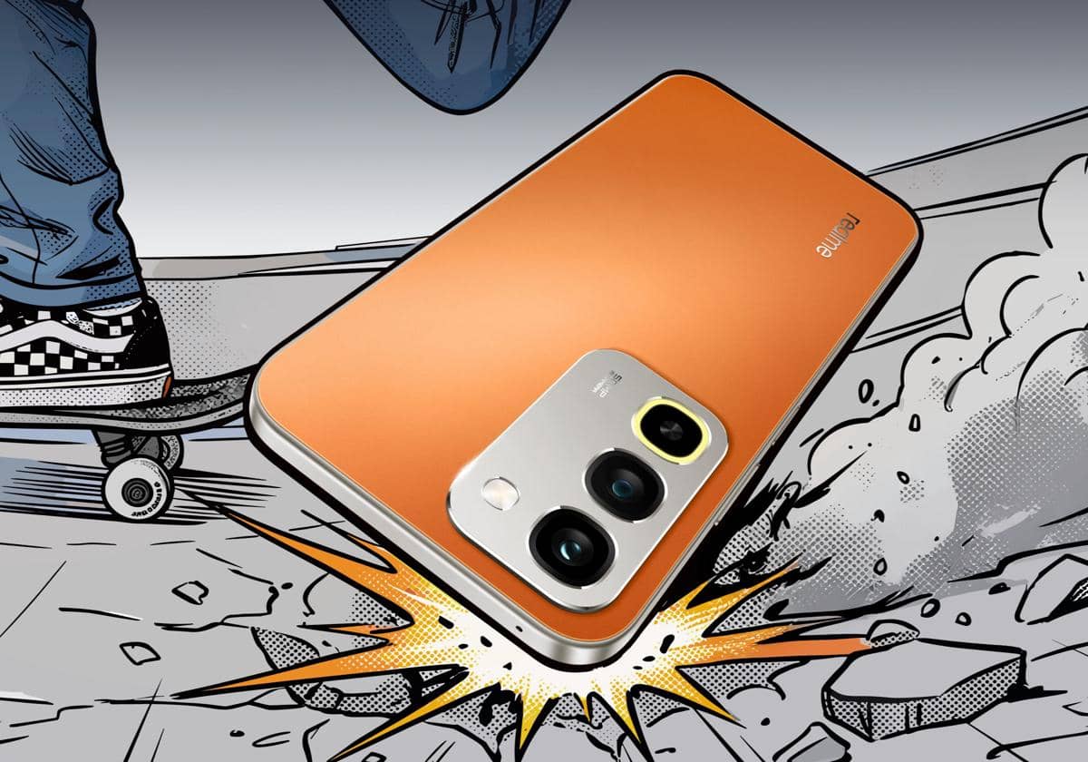 ilustrasi realme Narzo 100x 5G yang tahan terjatuh