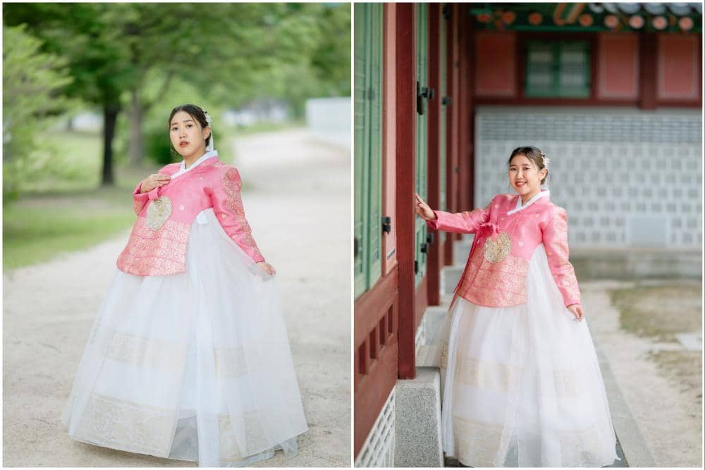 7 Potret Kiky Saputri pakai Hanbok Pink saat di Gyeongbokgung Palace