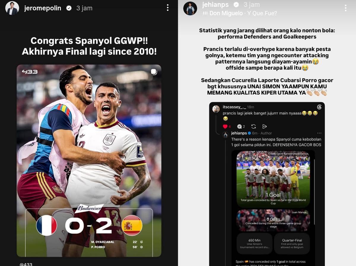 Reaksi artis Indonesia nonton match Prancis vs Spanyol di Piala Dunia 2026