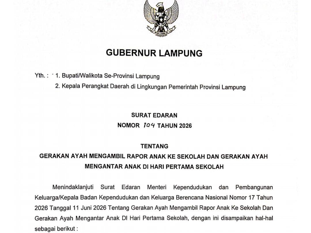 Tangkap layar surat edaran gubernur Lampung tentang gerakan Gemar dan Gamas