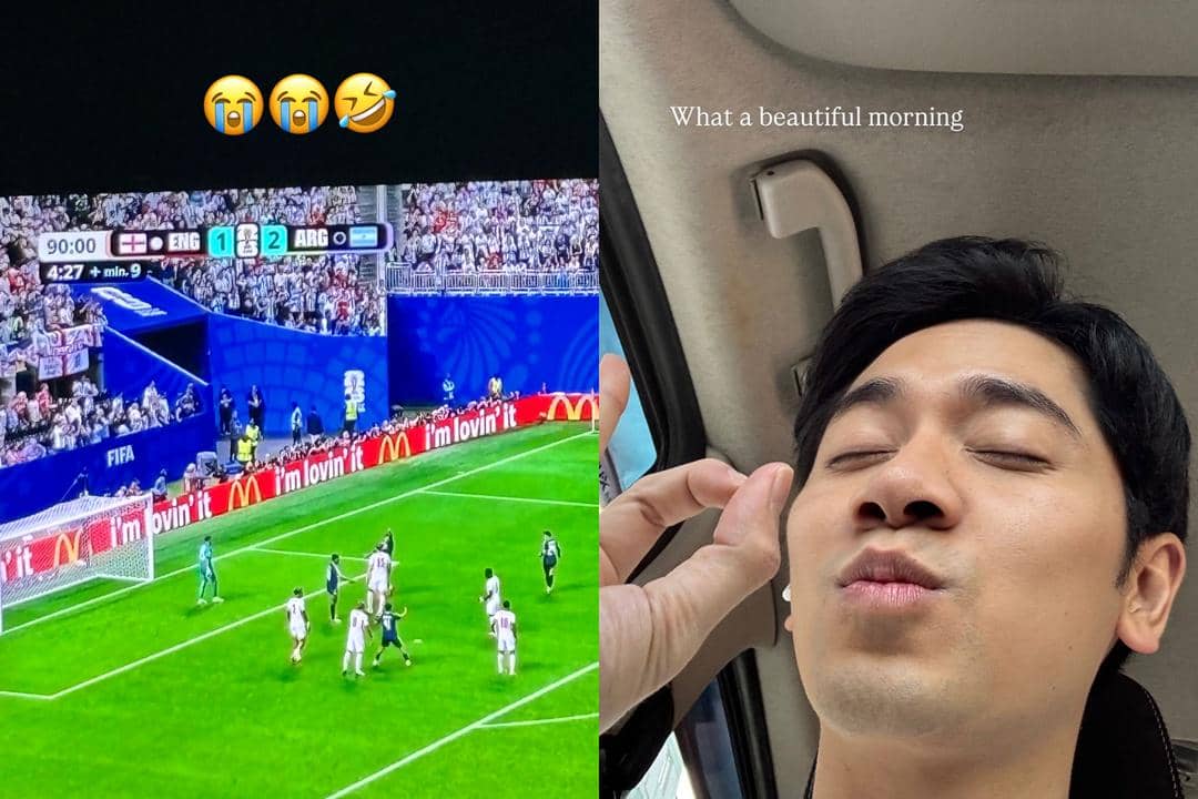 Kolase foto menampilkan Mahira Emir bereaksi bahagia setelah Argentina menang 2-1 atas Inggris di semifinal Piala Dunia 2026. Di sisi kiri t