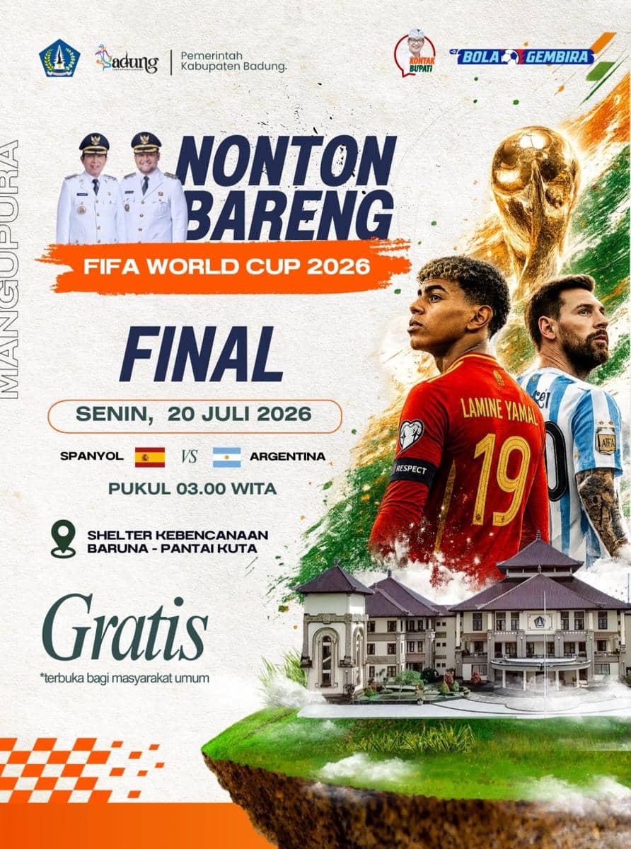 jadwal nobar final Piala Dunia 2026 di Pantai Kuta (instagram.com/pemkabbadung)