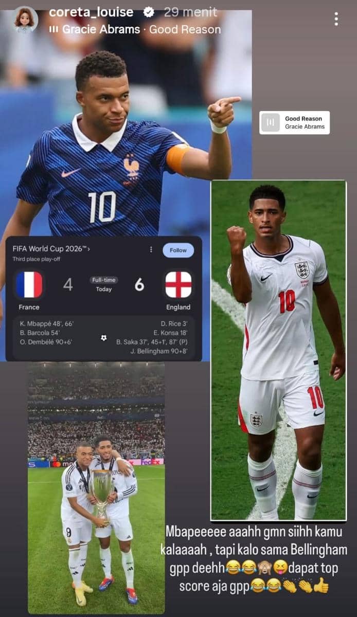 Reaksi artis Indonesia soal hasil match Inggris vs Prancis