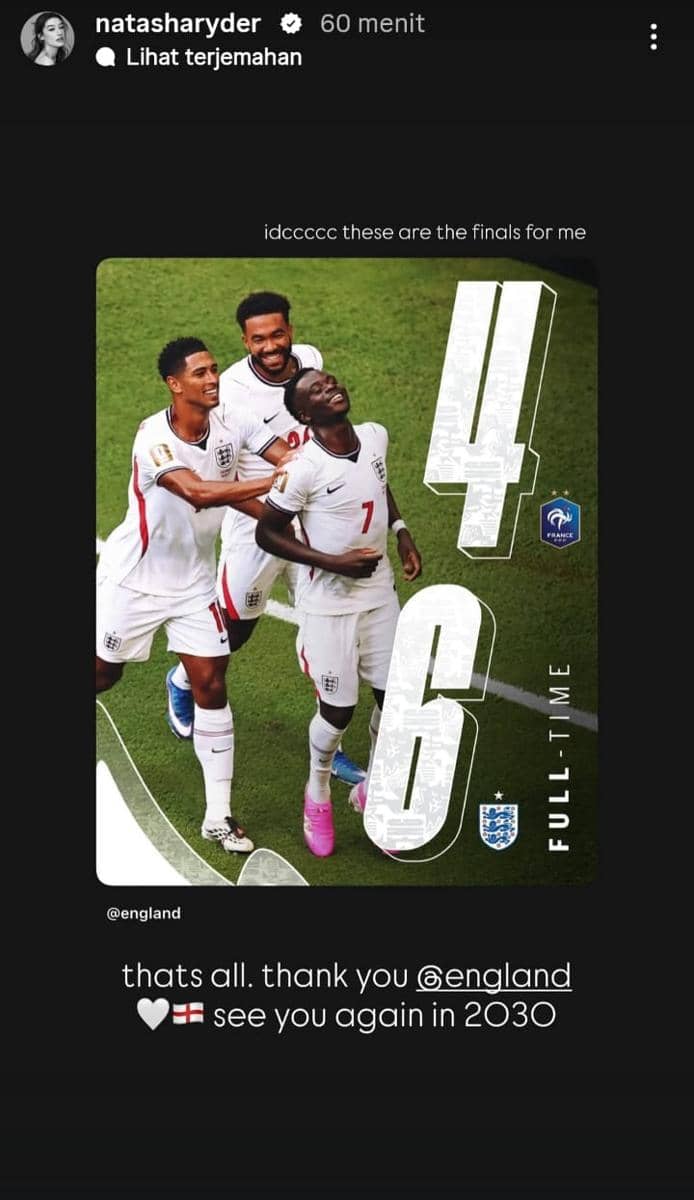 Reaksi artis Indonesia soal hasil match Inggris vs Prancis