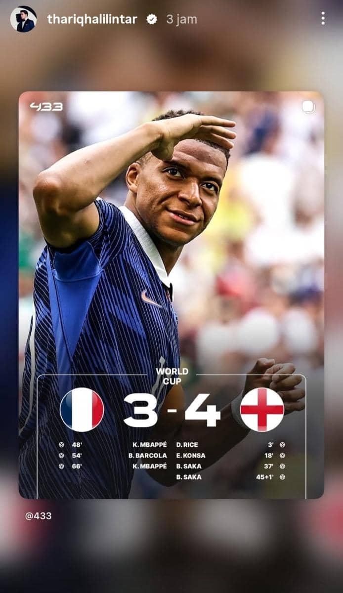 Reaksi artis Indonesia soal hasil match Inggris vs Prancis
