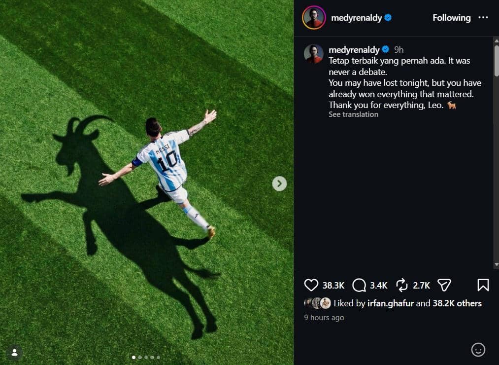 unggahan artis Indonesia untuk Messi di Piala Dunia terakhirnya (instagram.com/medyrenaldy)