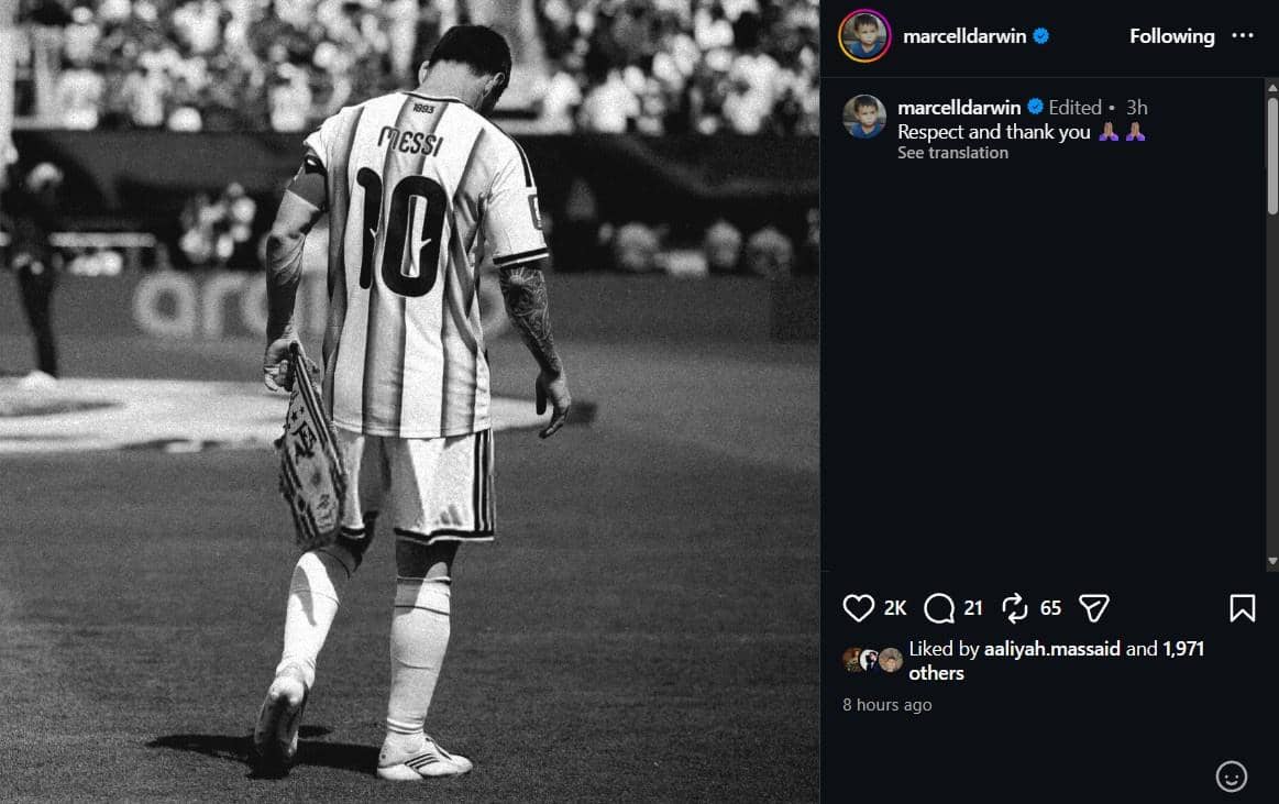unggahan artis Indonesia untuk Messi di Piala Dunia terakhirnya (instagram.com/marcelldarwin)