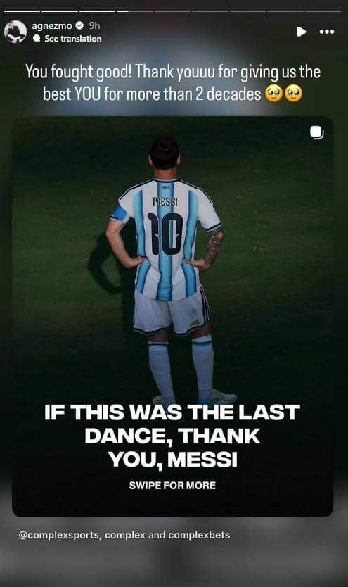 unggahan artis Indonesia untuk Messi di Piala Dunia terakhirnya (instagram.com/agnezmo)