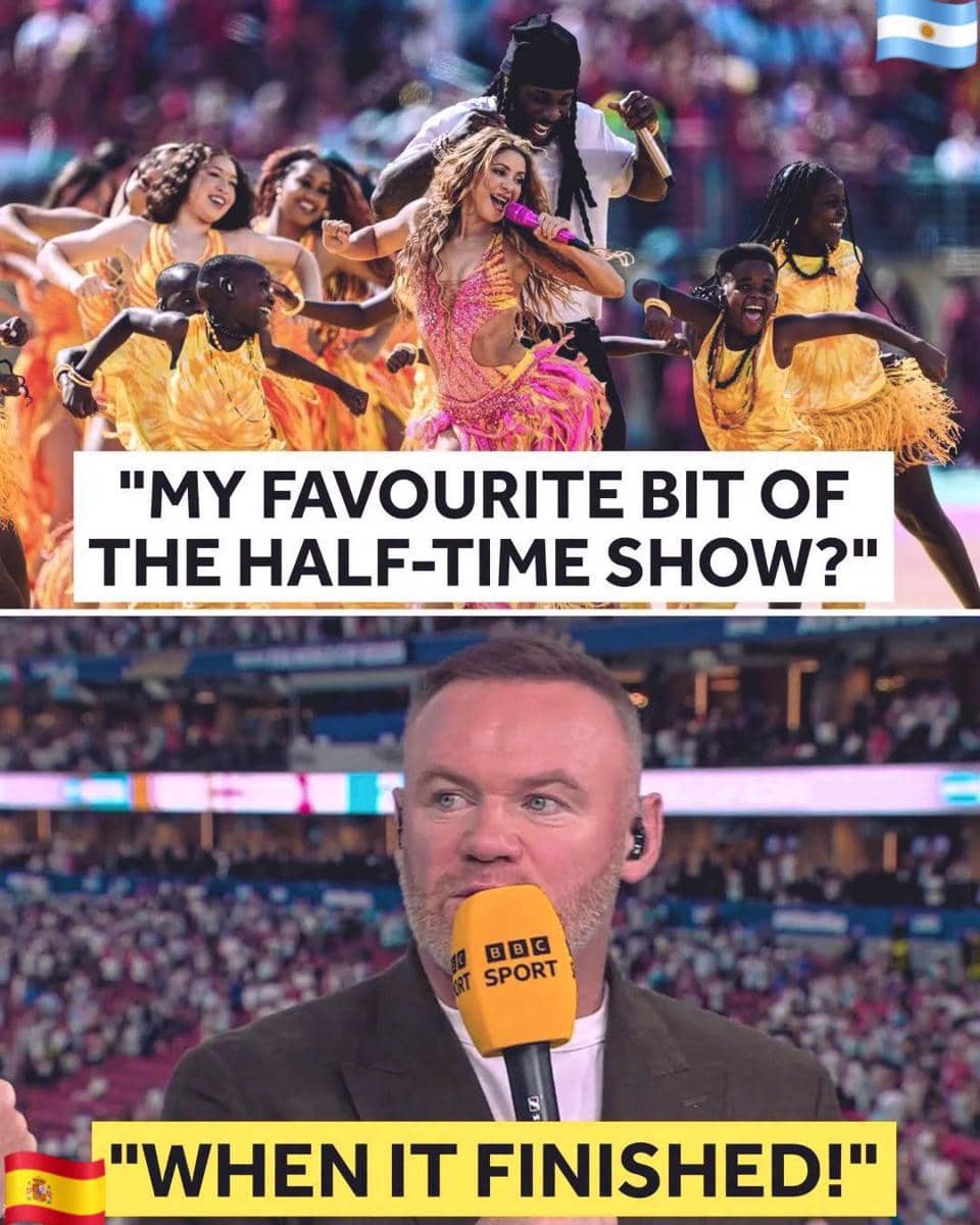 Kolase meme tentang halftime show Piala Dunia 2026, menampilkan penampilan tari berwarna cerah dan komentator olahraga berbicara di stadion.