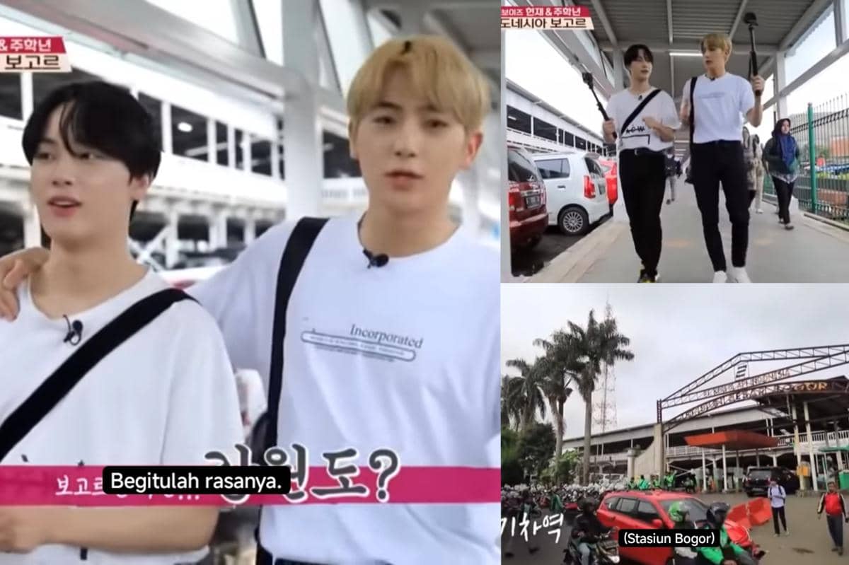 potret Hyunjae THE BOYZ dan Ju Haknyeon di Stasiun Bogor