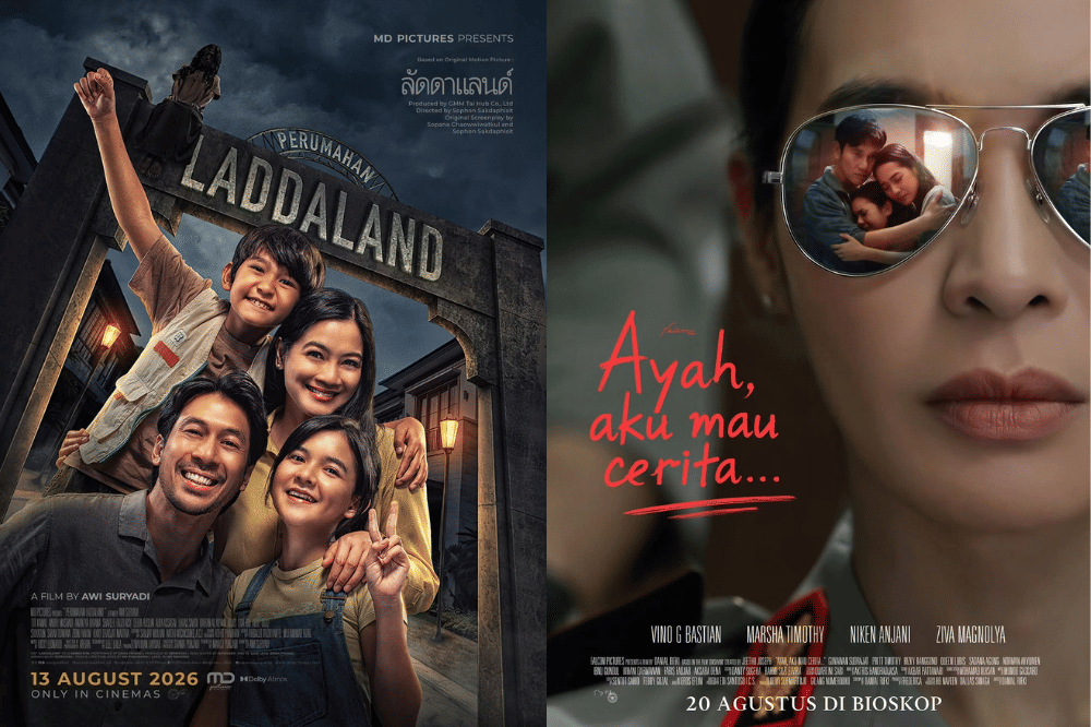Poster film yang tayang di bioskop bulan Agustus 2026 (dok. MD Pictures/Perumahan Laddaland | dok. Falcon Pictures/Ayah, Aku Mau Cerita)