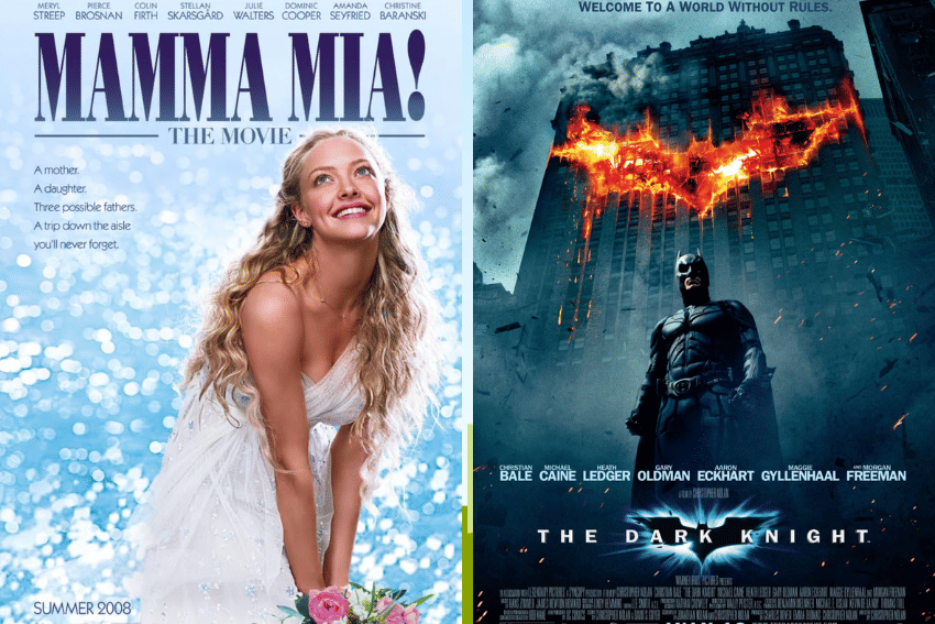 poster Mamma Mia! dan The Dark Knight (dok. Universal Pictures/Mamma Mia! | dok. Warner Bros. Pictures./The Dark Knight)