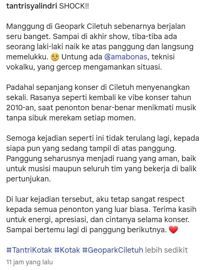 Kronologi Tantri yang dipeluk orang tidak dikenal pas manggung