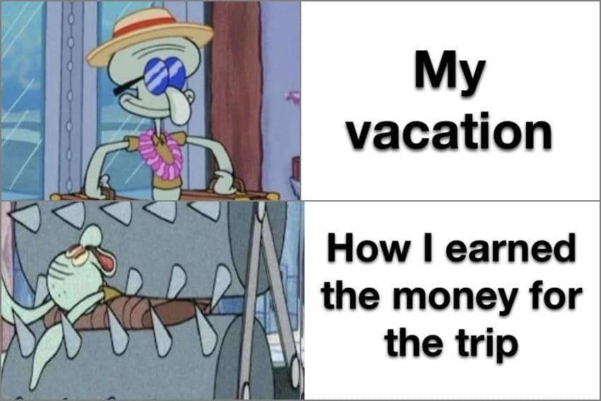 8 Meme SpongeBob tentang Liburan, Ngumpulin Duit Setengah Mati