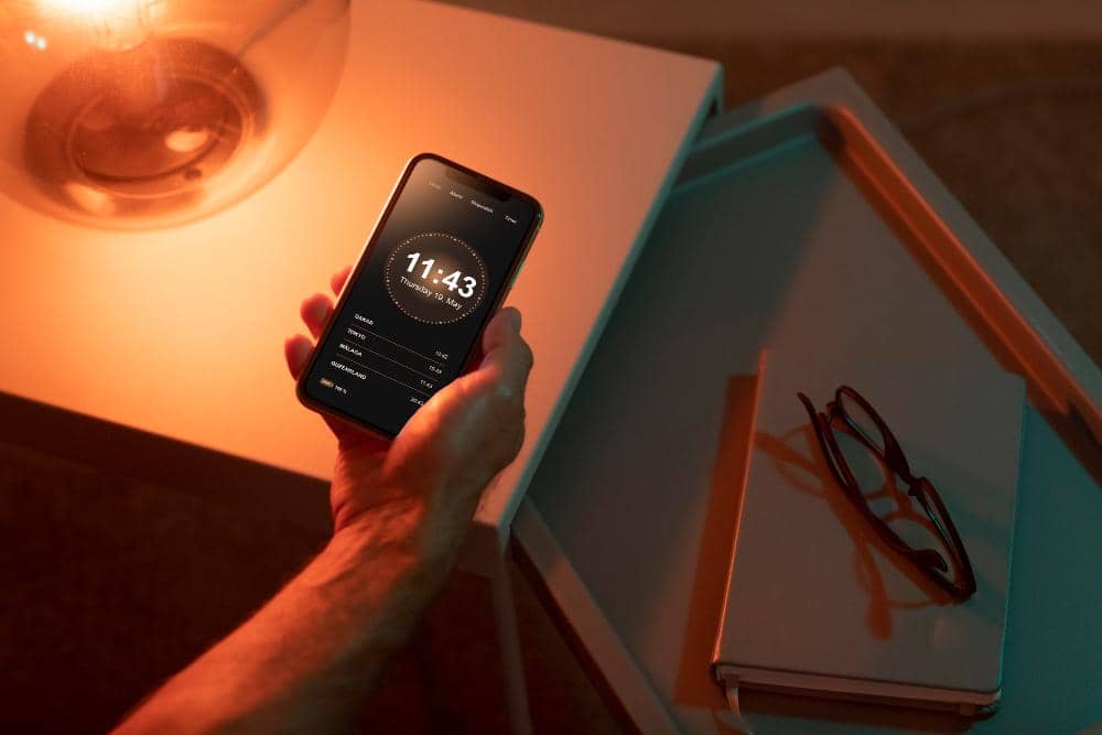 ilustrasi melihat jam di handphone