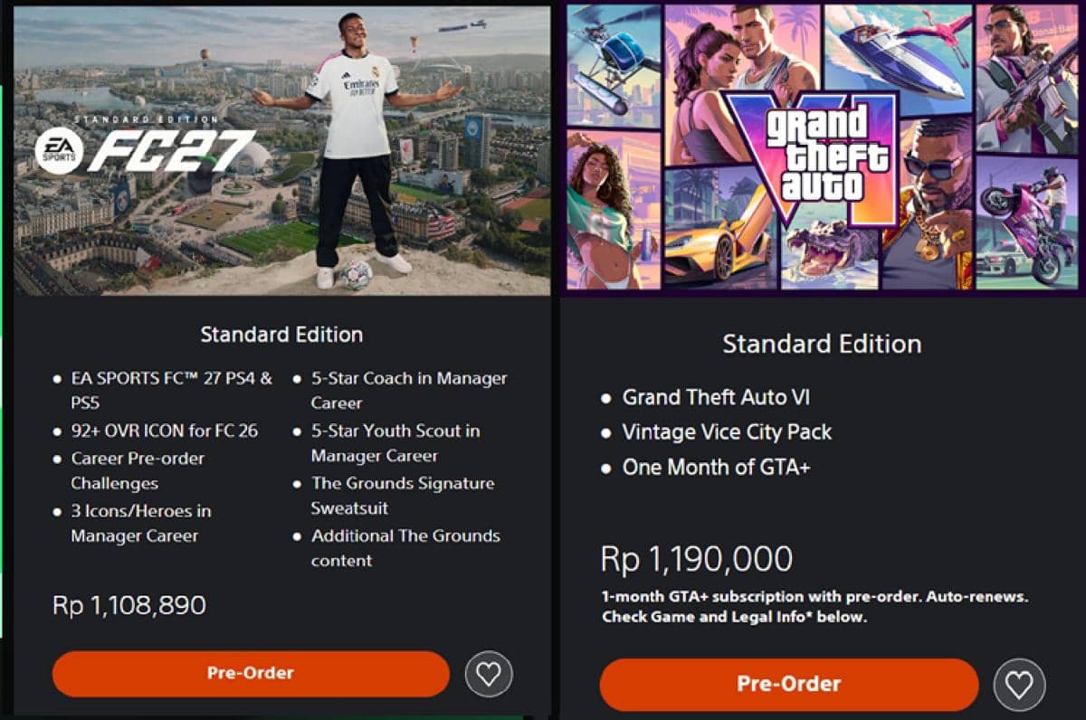 perbadingan harga EA Sports FC 27 dan GTA 6
