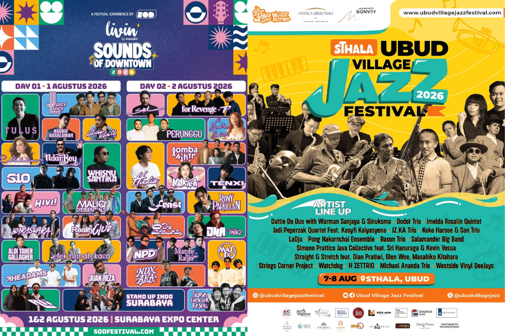 Daftar festival Musik di Surabaya dan Bali Agustus 2026 (instagram.com/sodfestival/ubudvillagejazzfestival)