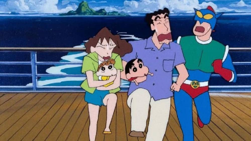 Cuplikan adegan animasi dari film Crayon Shinchan: Jungle That Invites Storm, bersumber dari Rotten Tomatoes.